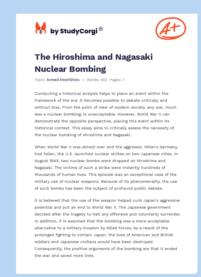 The Hiroshima and Nagasaki Nuclear Bombing. Page 1