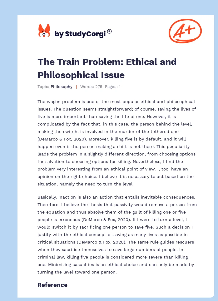 The Train Problem: Ethical and Philosophical Issue. Page 1