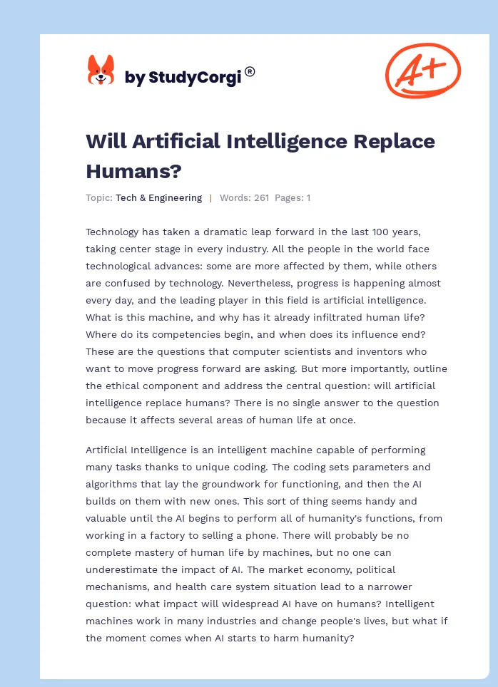 Will Artificial Intelligence Replace Humans?. Page 1