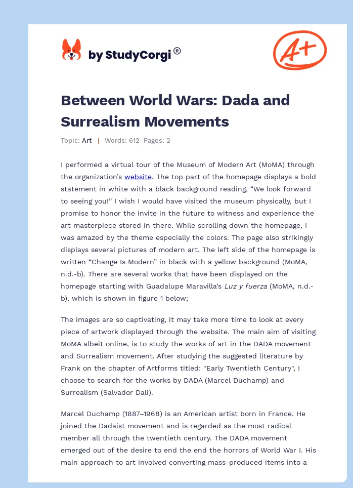 Between World Wars: Dada and Surrealism Movements. Page 1