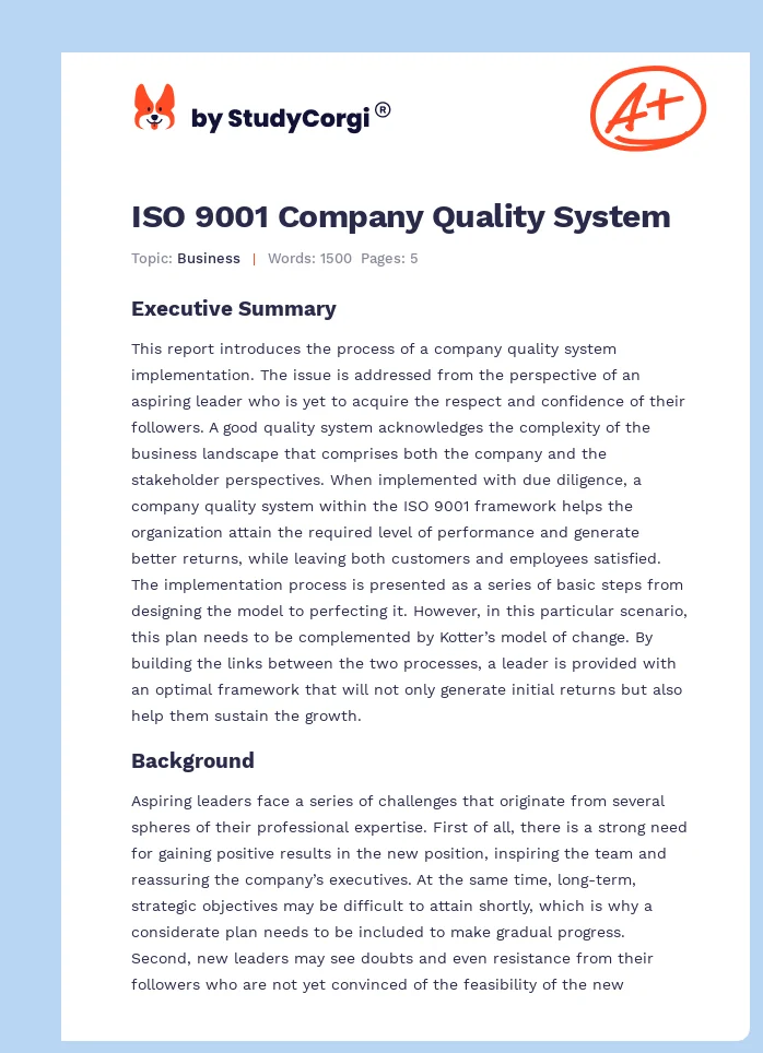 ISO 9001 Company Quality System. Page 1
