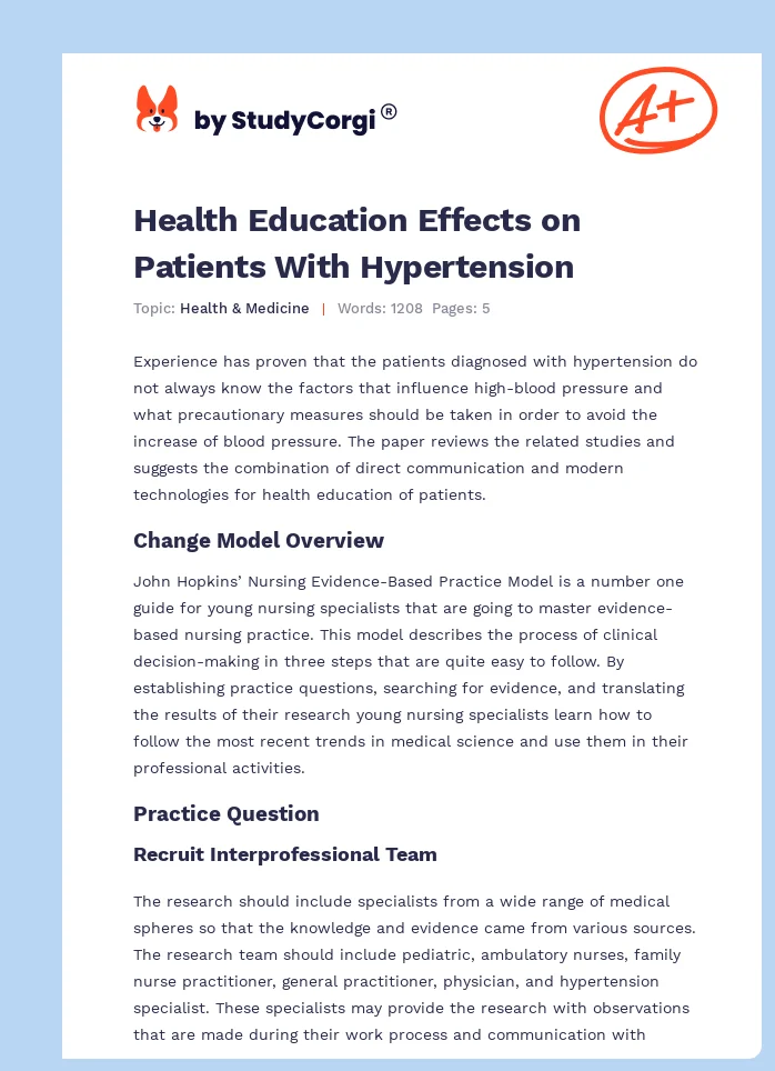 Health Education Effects on Patients With Hypertension. Page 1