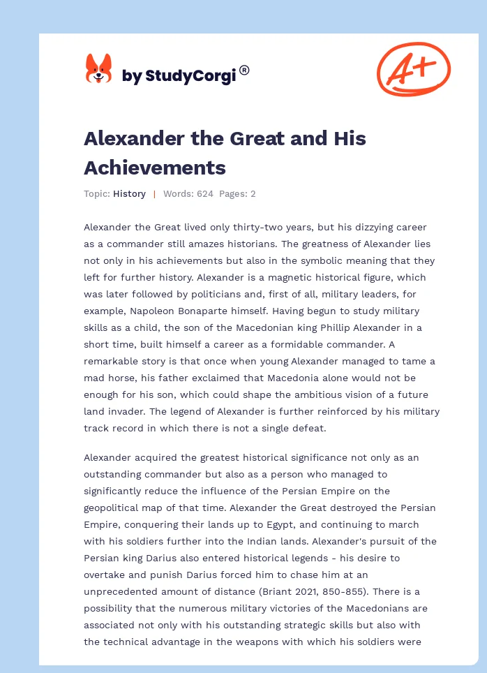 Alexander the Great and His Achievements. Page 1