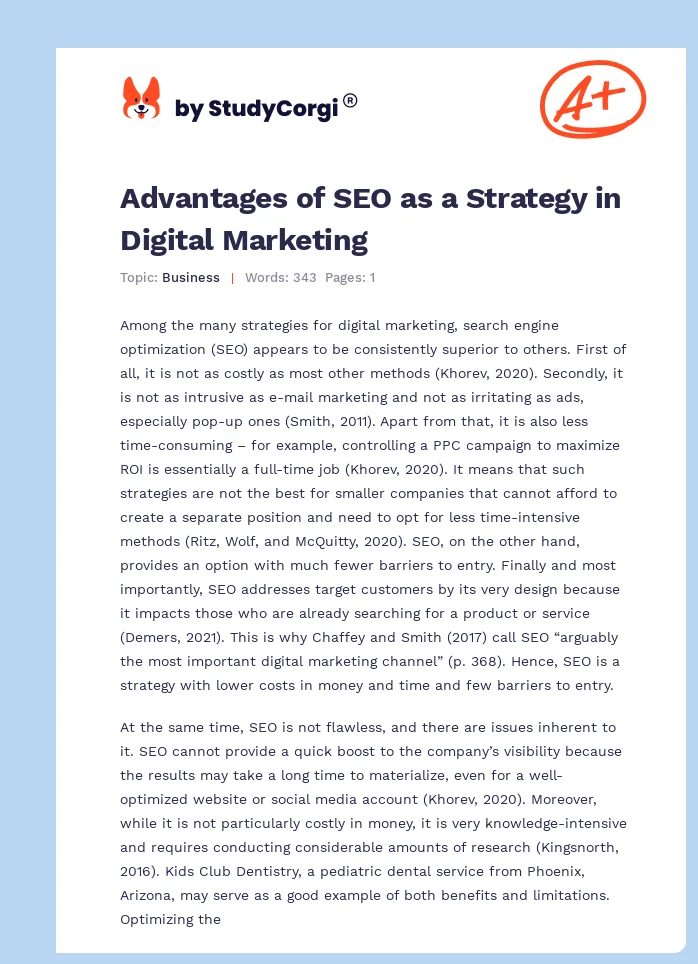 Advantages of SEO as a Strategy in Digital Marketing. Page 1