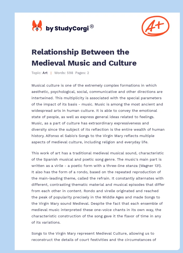 Relationship Between the Medieval Music and Culture. Page 1