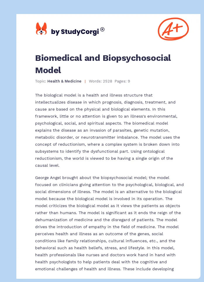 Biomedical and Biopsychosocial Model. Page 1