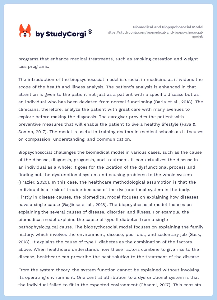 Biomedical and Biopsychosocial Model. Page 2