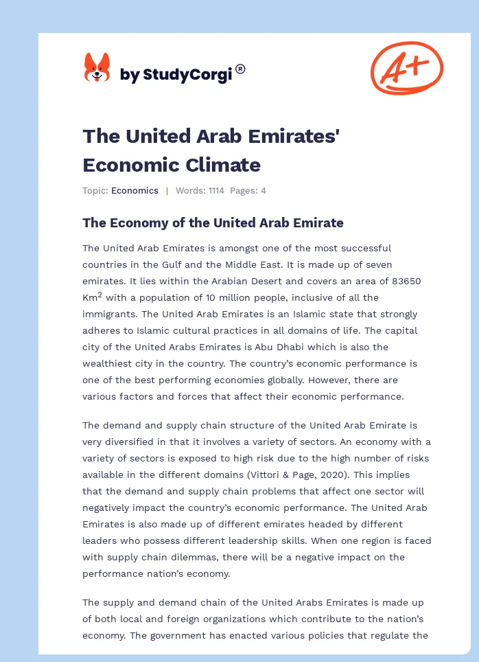 The United Arab Emirates' Economic Climate. Page 1