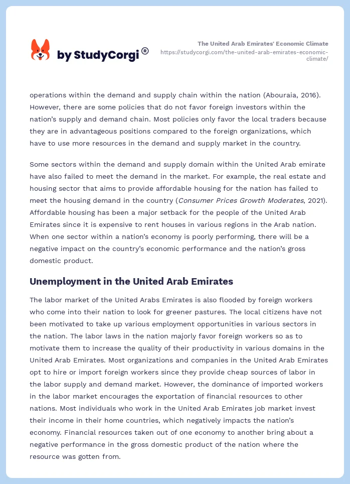 The United Arab Emirates' Economic Climate. Page 2