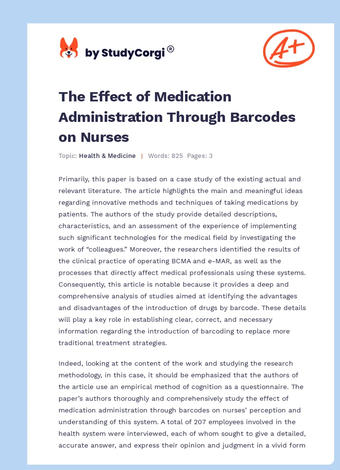 The Effect of Medication Administration Through Barcodes on Nurses. Page 1