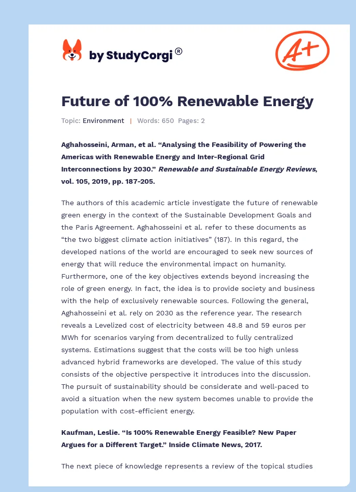 Future of 100% Renewable Energy. Page 1