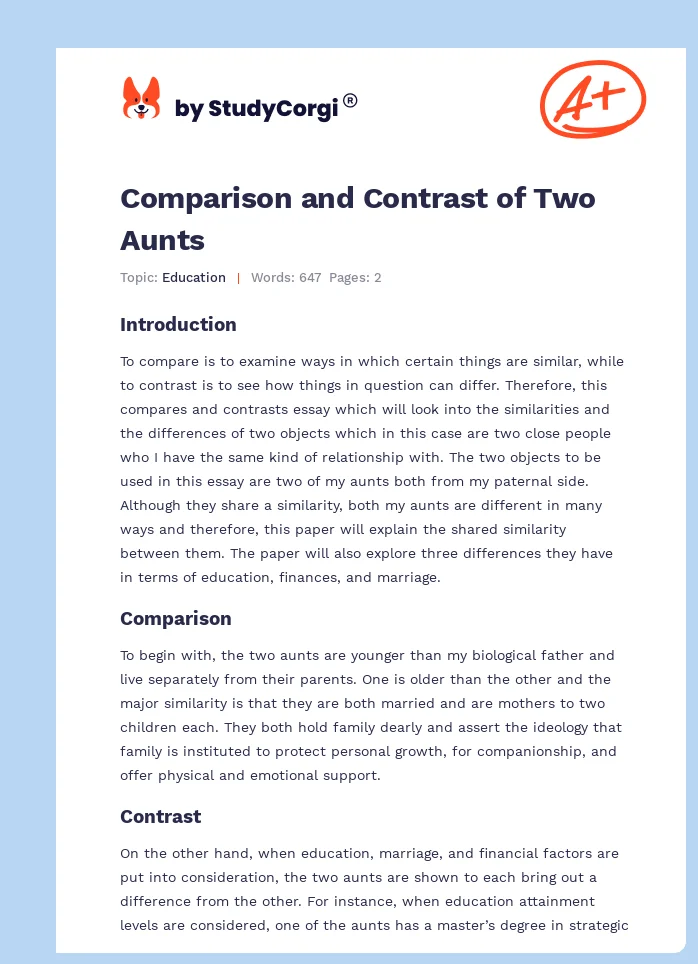 Comparison and Contrast of Two Aunts. Page 1