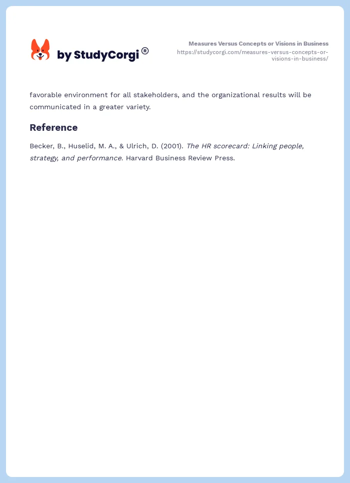 Measures Versus Concepts or Visions in Business. Page 2