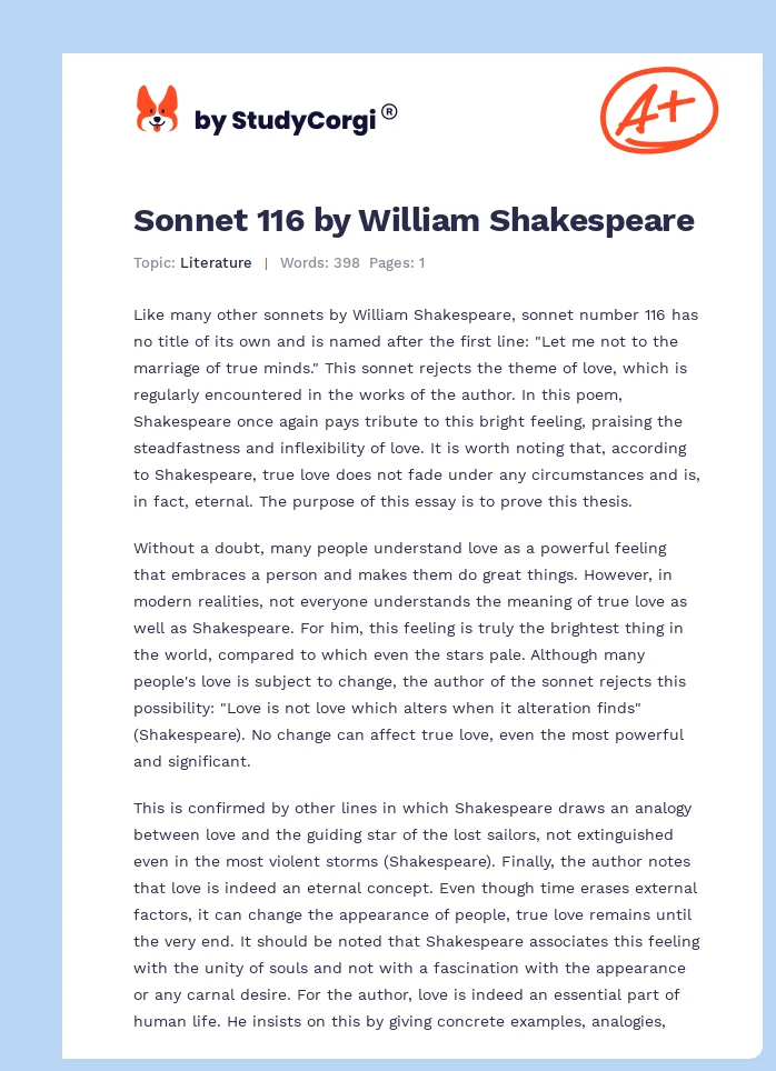 Sonnet 116 by William Shakespeare. Page 1
