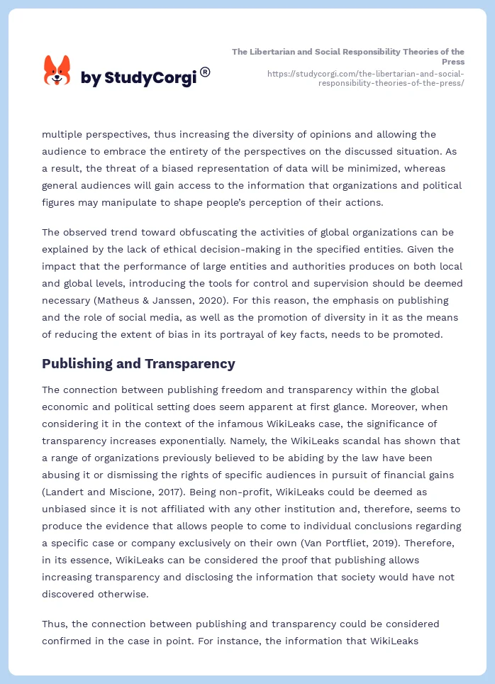 The Libertarian and Social Responsibility Theories of the Press. Page 2