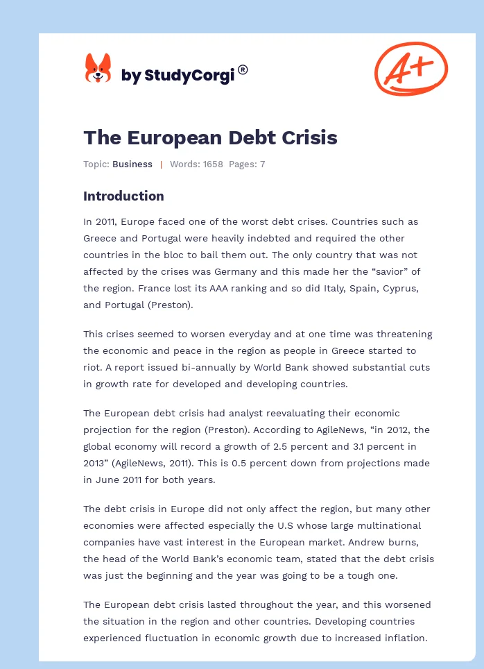 The European Debt Crisis. Page 1