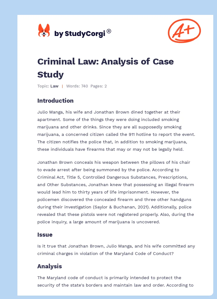 Criminal Law: Analysis of Case Study. Page 1