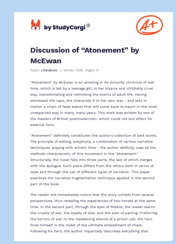 Discussion of “Atonement” by McEwan. Page 1