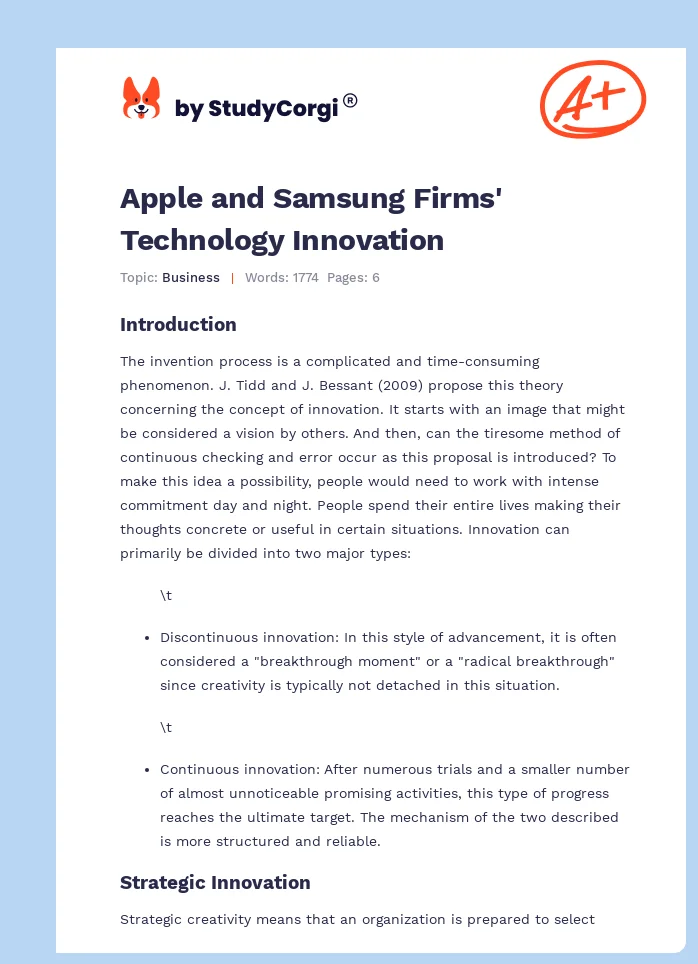 Apple and Samsung Firms' Technology Innovation. Page 1