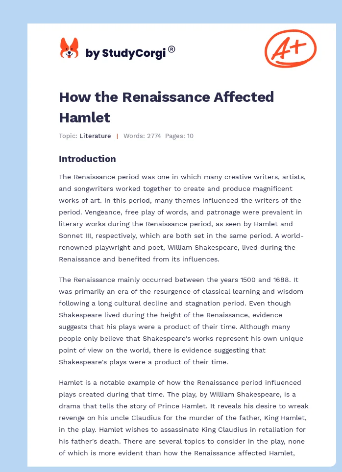 How the Renaissance Affected Hamlet. Page 1