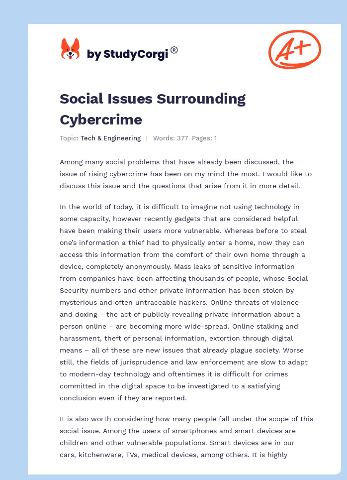 Social Issues Surrounding Cybercrime. Page 1