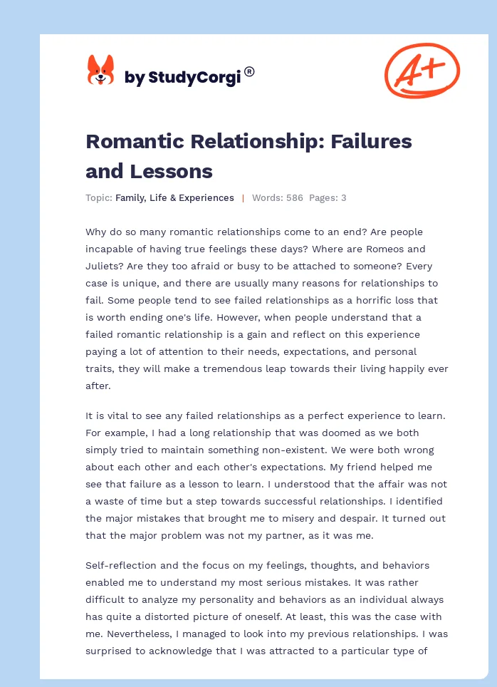 Romantic Relationship: Failures and Lessons. Page 1