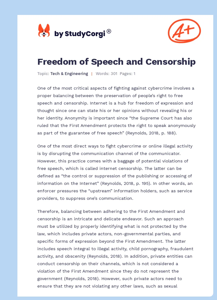 Freedom of Speech and Censorship. Page 1