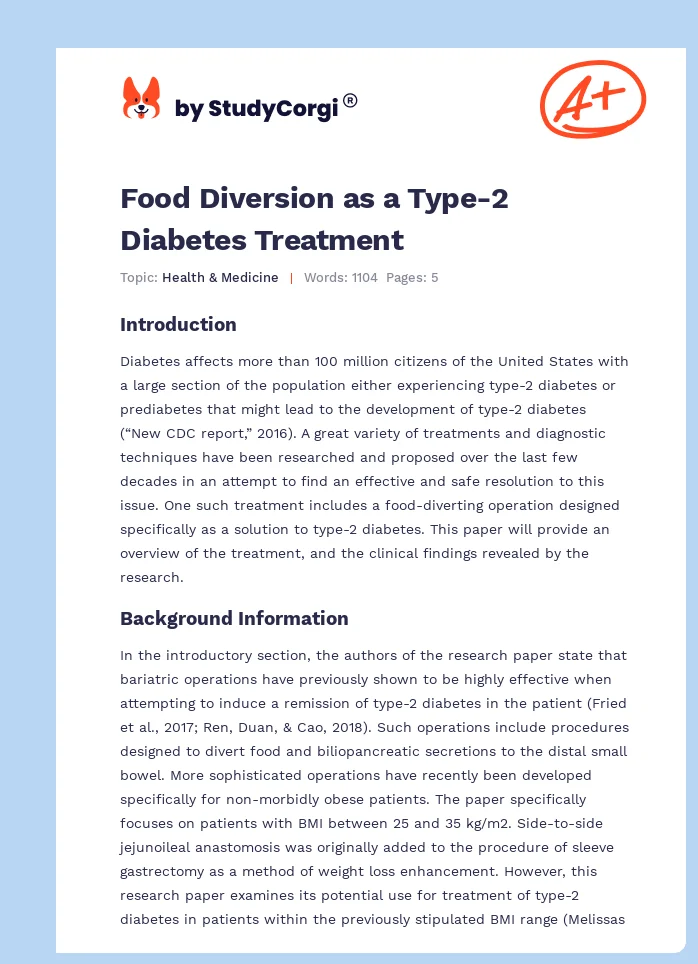 Food Diversion as a Type-2 Diabetes Treatment. Page 1