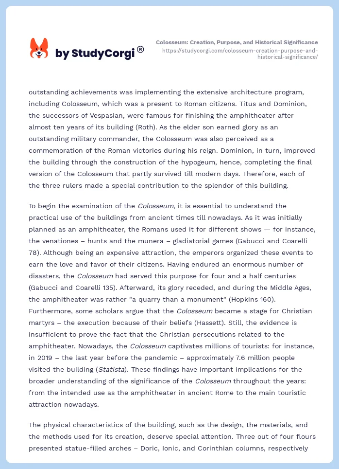 Colosseum: Creation, Purpose, and Historical Significance. Page 2