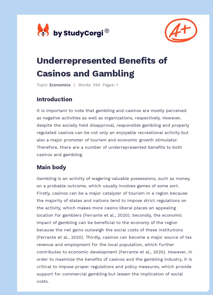 Underrepresented Benefits of Casinos and Gambling. Page 1