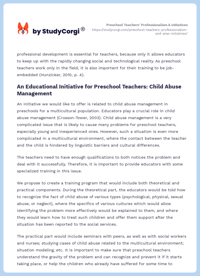 Preschool Teachers’ Professionalism & Initiatives. Page 2