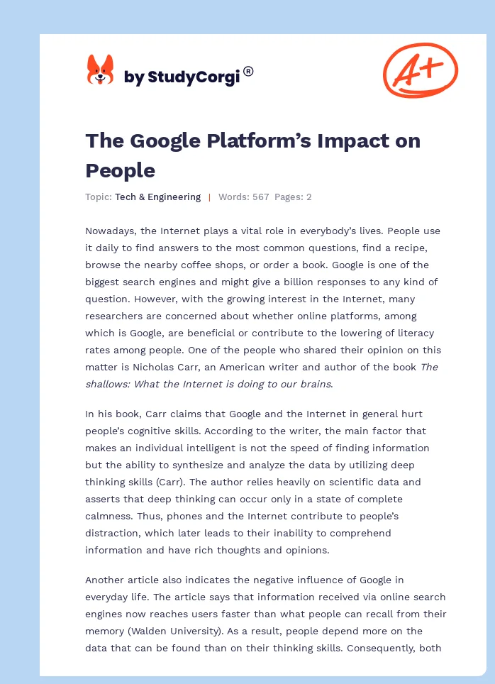The Google Platform’s Impact on People. Page 1