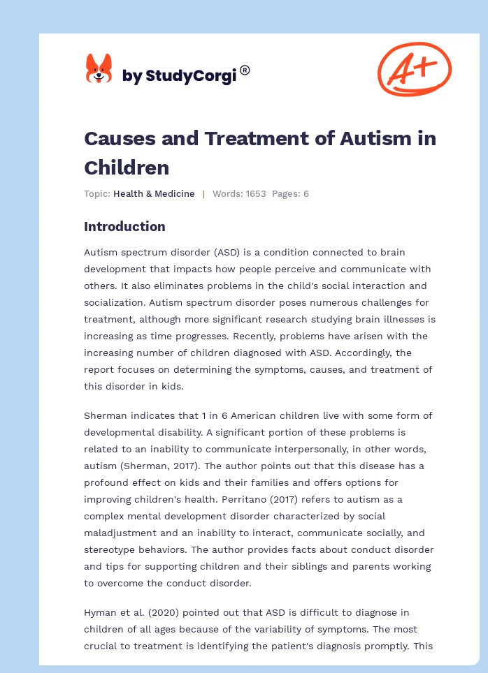 Causes and Treatment of Autism in Children. Page 1
