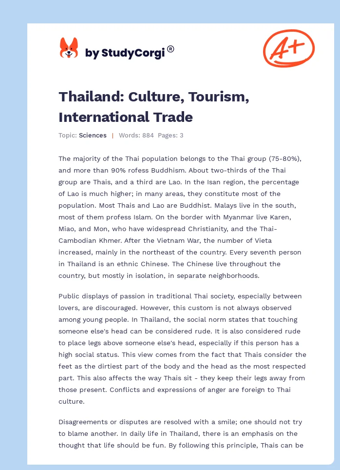 Thailand: Culture, Tourism, International Trade. Page 1