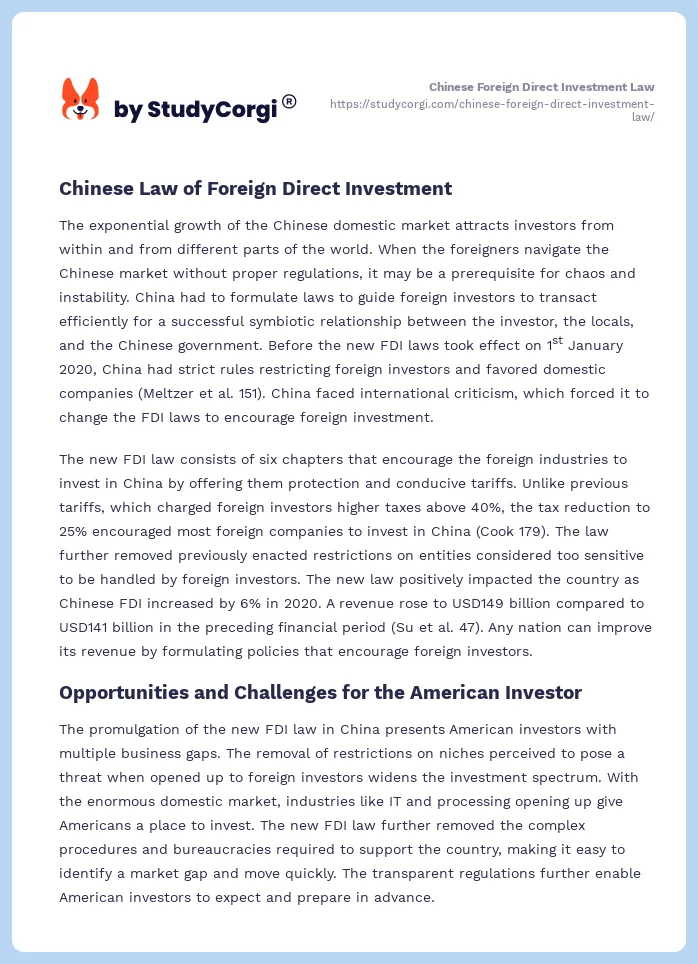 Chinese Foreign Direct Investment Law. Page 2