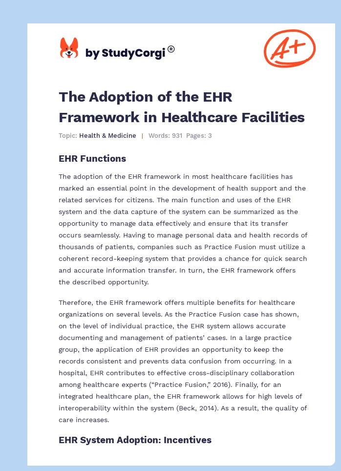 The Adoption of the EHR Framework in Healthcare Facilities. Page 1