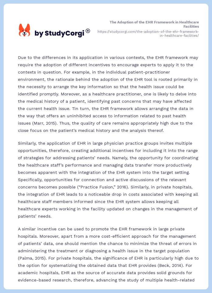 The Adoption of the EHR Framework in Healthcare Facilities. Page 2