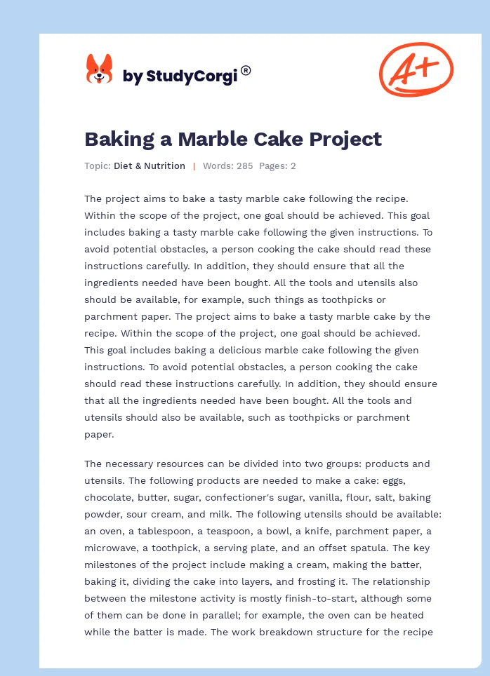 Baking a Marble Cake Project. Page 1