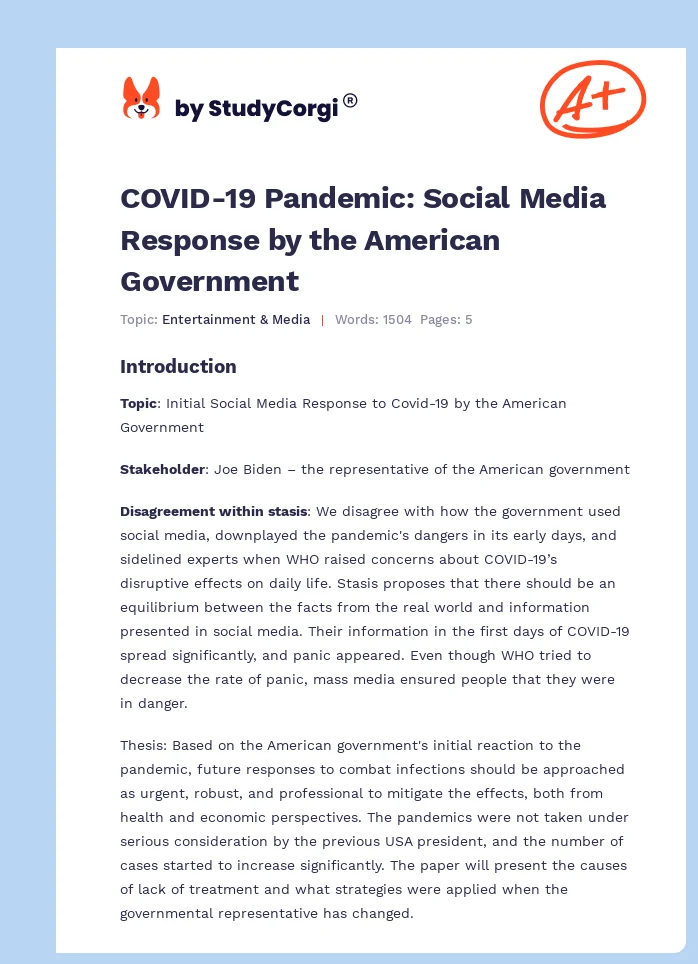 COVID-19 Pandemic: Social Media Response by the American Government. Page 1