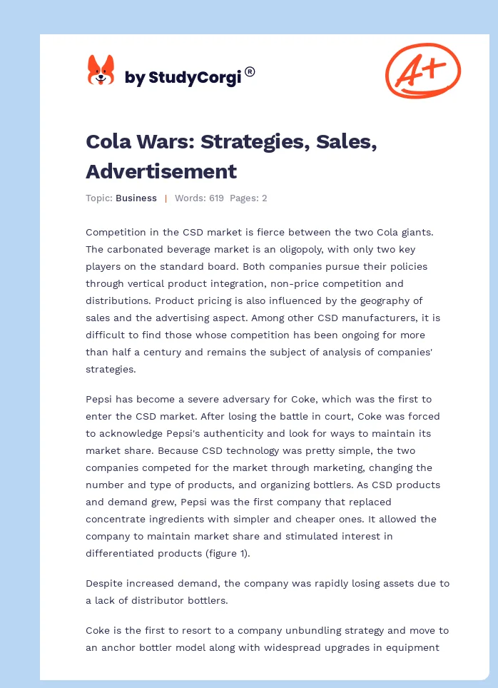 Cola Wars: Strategies, Sales, Advertisement. Page 1
