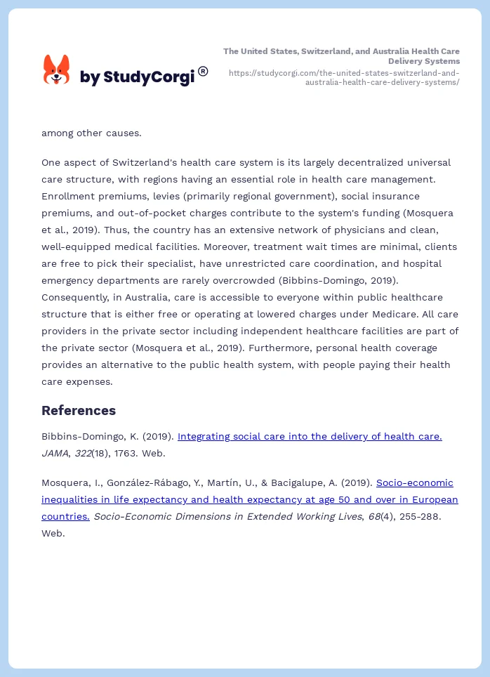 The United States, Switzerland, and Australia Health Care Delivery Systems. Page 2