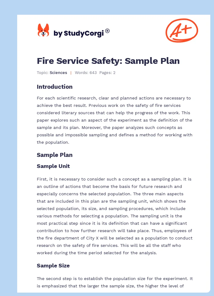 Fire Service Safety: Sample Plan. Page 1