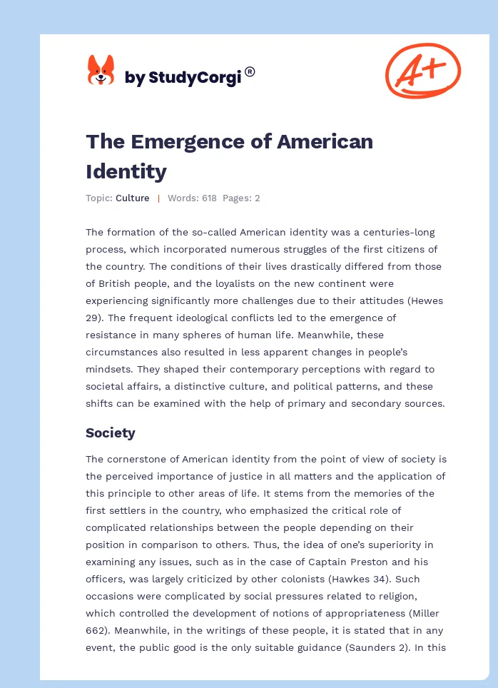 The Emergence of American Identity. Page 1