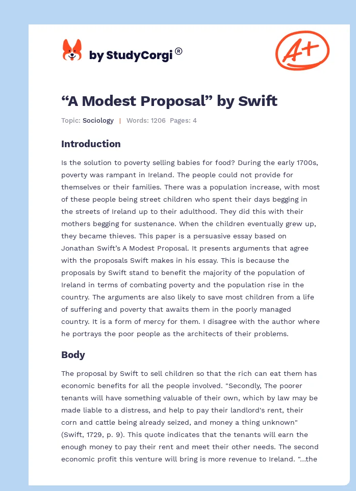 “A Modest Proposal” by Swift. Page 1