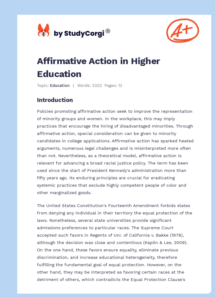 Affirmative Action in Higher Education. Page 1