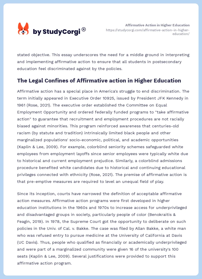 Affirmative Action in Higher Education. Page 2