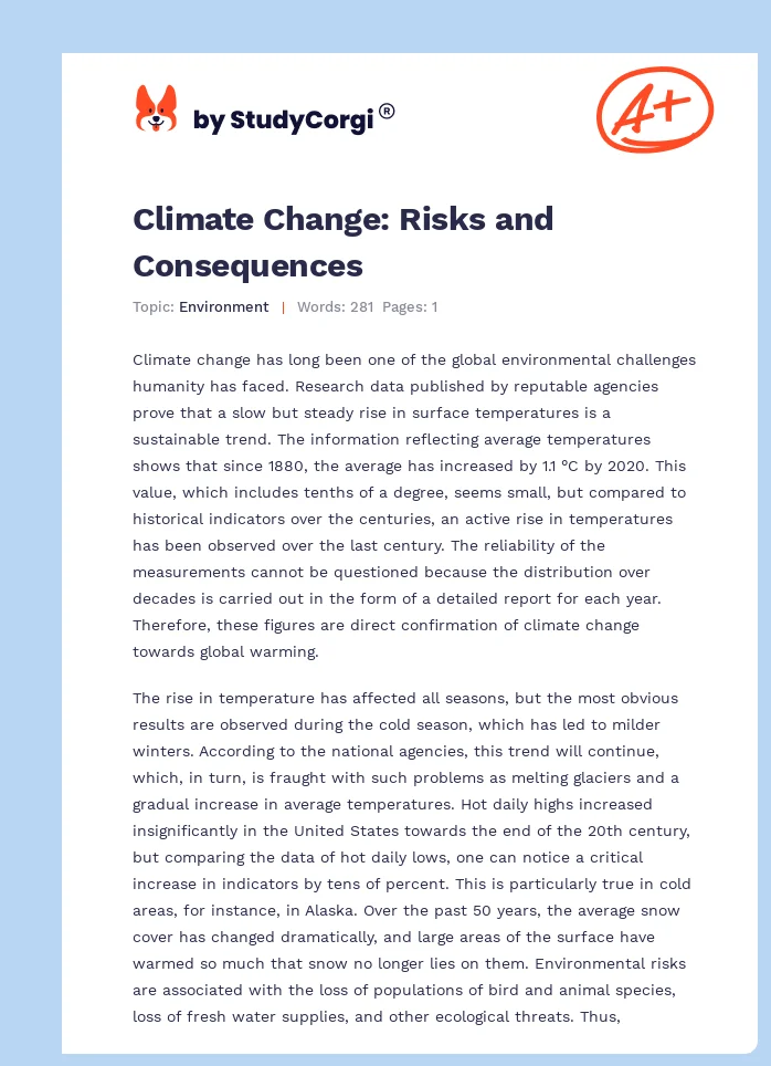 Climate Change: Risks and Consequences. Page 1