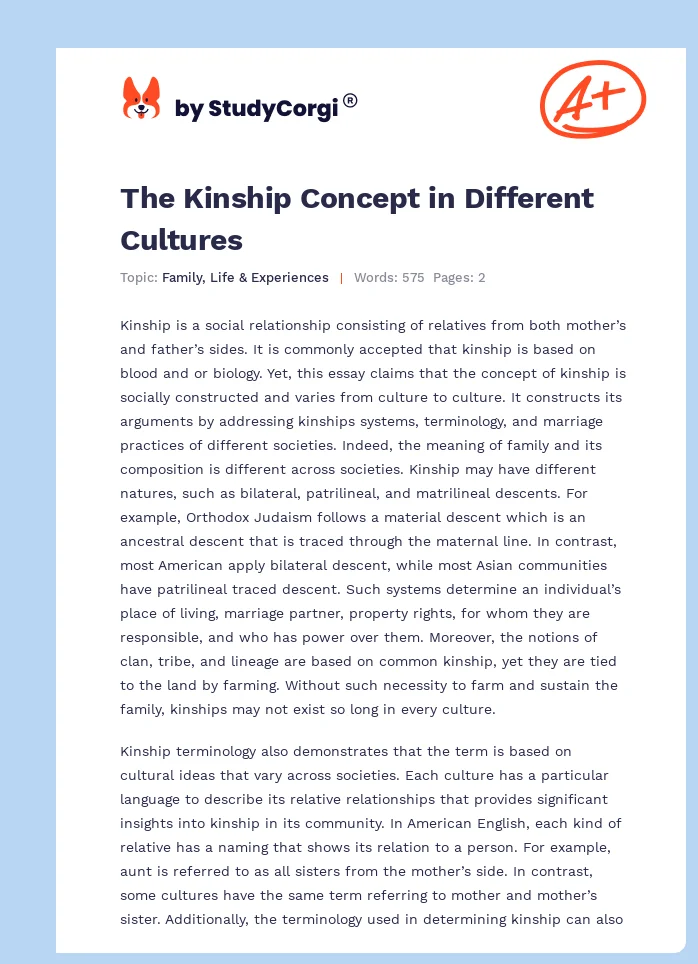 The Kinship Concept in Different Cultures. Page 1