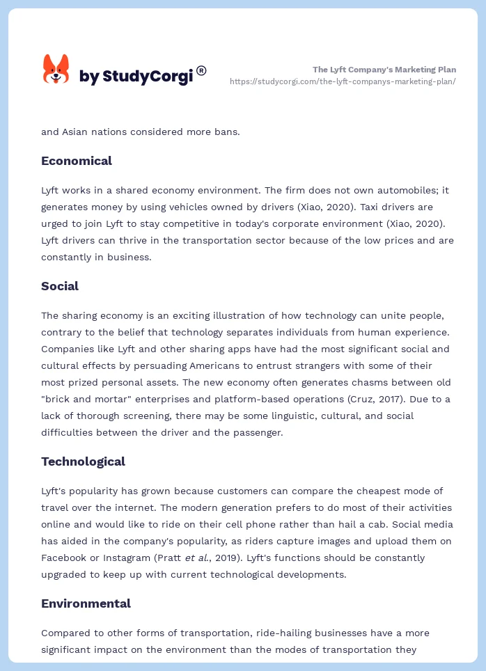The Lyft Company's Marketing Plan. Page 2