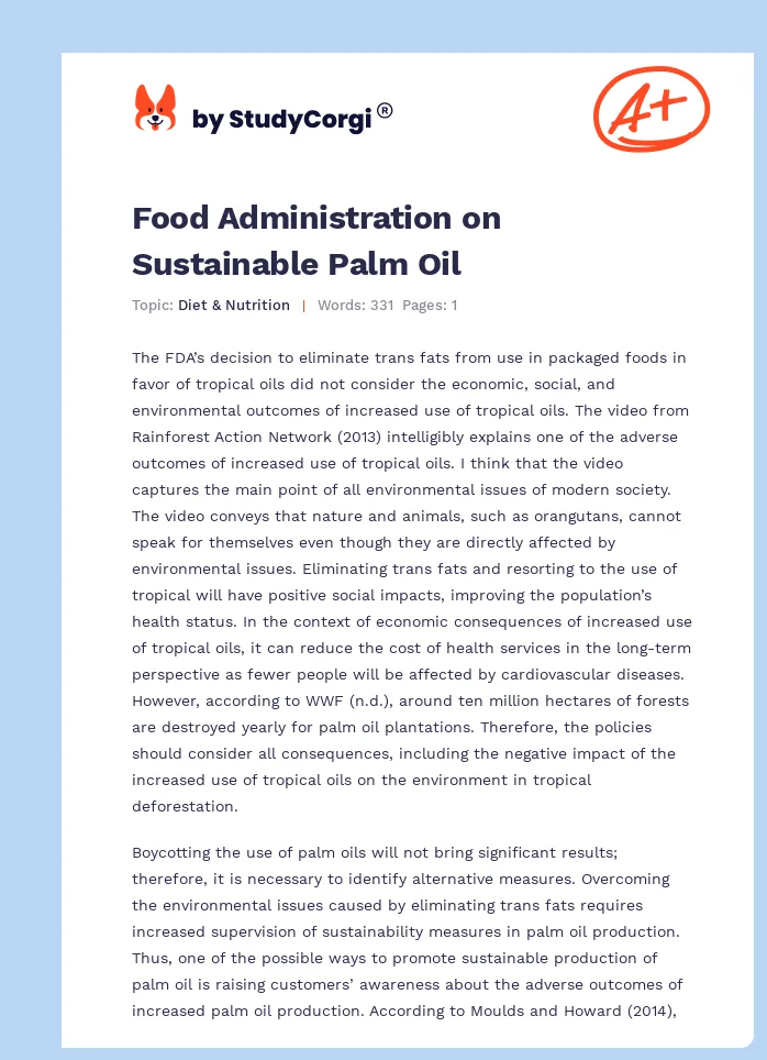 Food Administration on Sustainable Palm Oil. Page 1